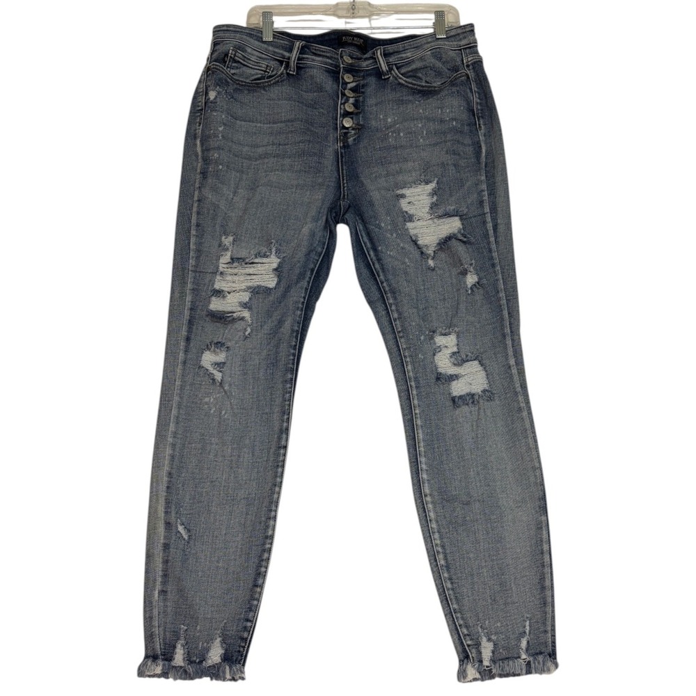 Judy Blue Skinny Fit Distressed Jeans JB82311LT Blue Splatter Size 15/32